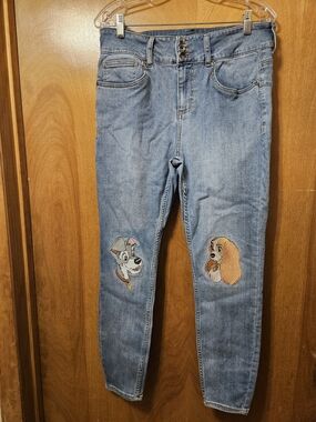 Disney Light Blue Denim Jeans with Lady and Tramp Embroidered Patches